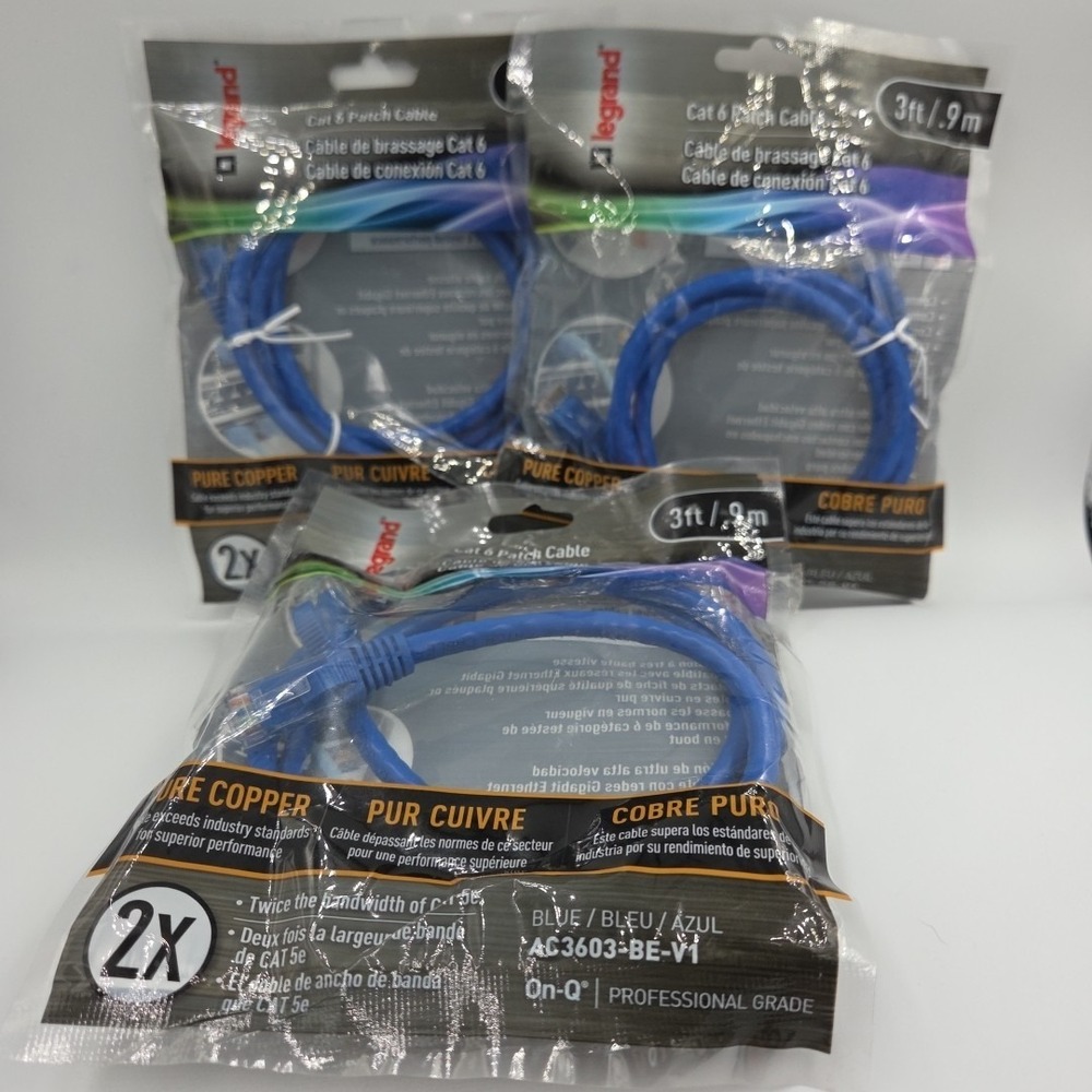 Lot Of 3 Legrand - Cat 6 Patch Cable Cord Snagless 3ft